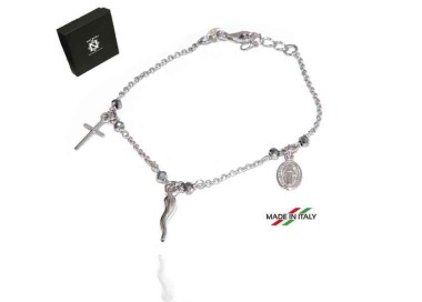 NSA|NALBORI Rosary bracelet in 925 sterling silver Madonna cross with cross - grey