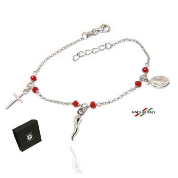 NSA|NALBORI Rosary bracelet in 925 sterling silver Madonna cross red