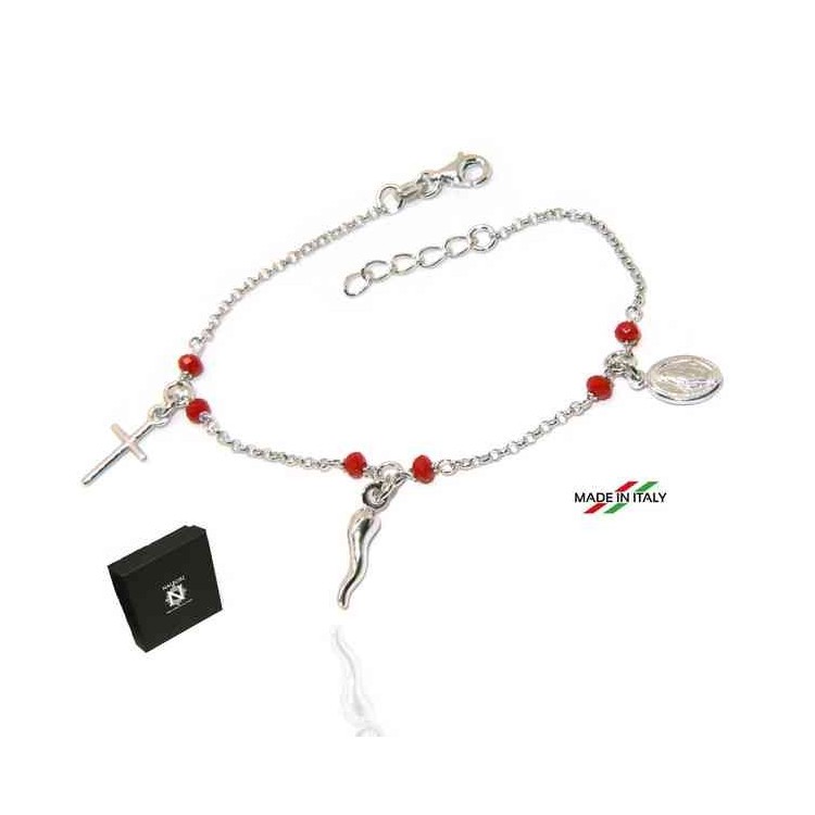 NSA|NALBORI Rosary bracelet in 925 sterling silver Madonna cross red