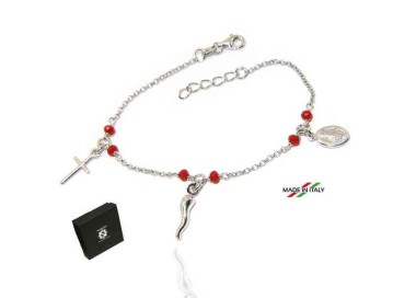 NSA|NALBORI Rosary bracelet in 925 sterling silver Madonna cross red