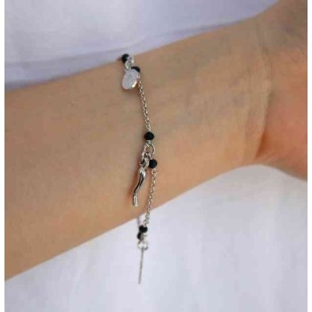 NSA|NALBORI Rosary bracelet in 925 sterling silver Madonna horn with cross black