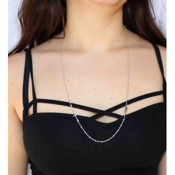 NSA|Rosary necklace in 925 silver, 3 mm long balls, miraculous madonna cross