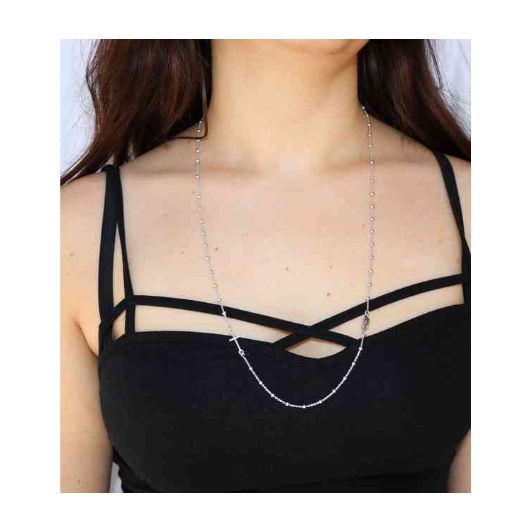 NSA|Rosary necklace in 925 silver, 3 mm long balls, miraculous madonna cross