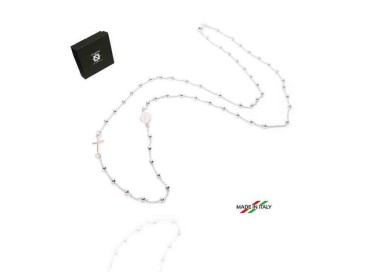 NSA|Rosary necklace in 925 silver, 3 mm long balls, miraculous madonna cross
