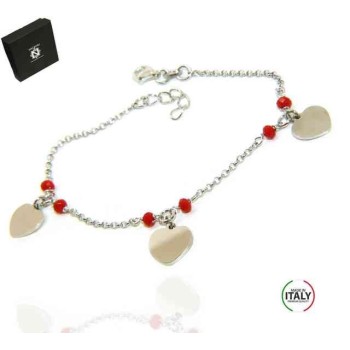NSA|NALBORI Bracciale donna argento 925 con ciondoli cuore e cristallo rosso