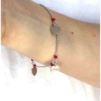 NSA|925 silver women's bracelet with red crystal, heart pendants