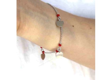 NSA|NALBORI Bracciale donna argento 925 con ciondoli cuore e cristallo rosso