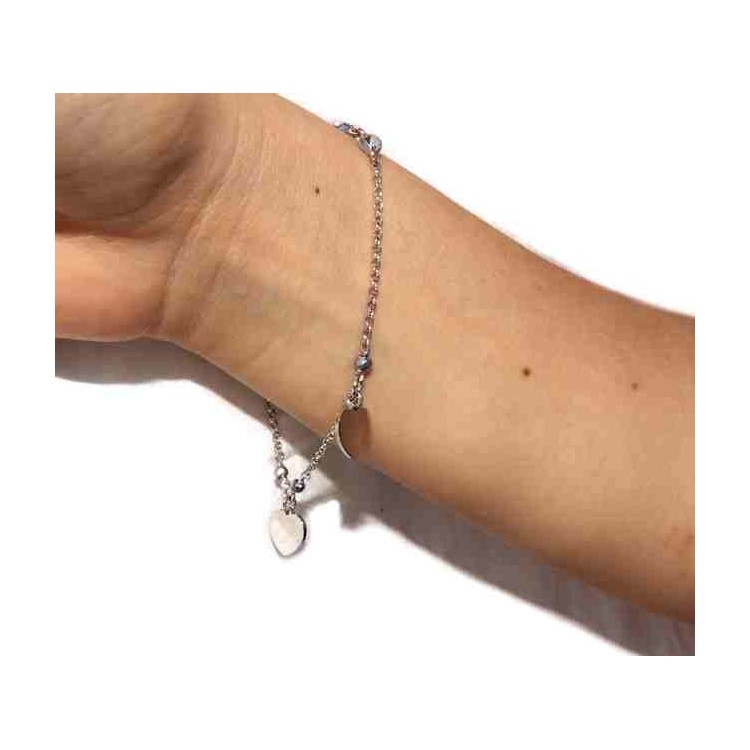 NSA|925 silver women's bracelet with heart pendants, hematite crystal