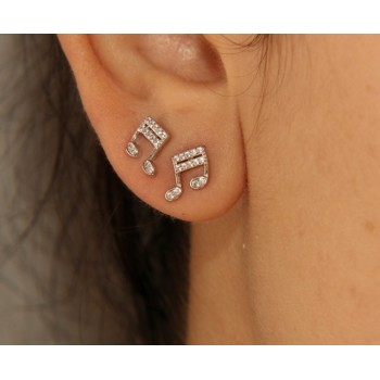 NSA|Musical note lobe earrings in 925 silver and white zircons