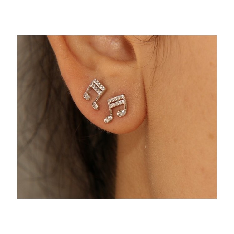 NSA|Musical note lobe earrings in 925 silver and white zircons