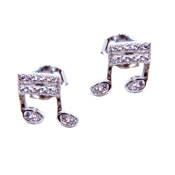 NSA|Musical note lobe earrings in 925 silver and white zircons