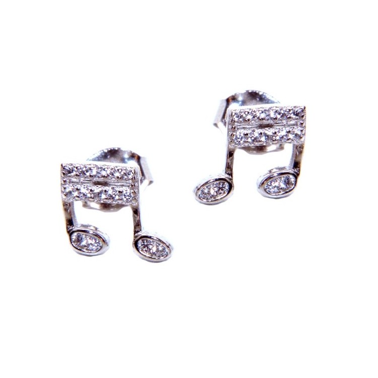 NSA|Musical note lobe earrings in 925 silver and white zircons