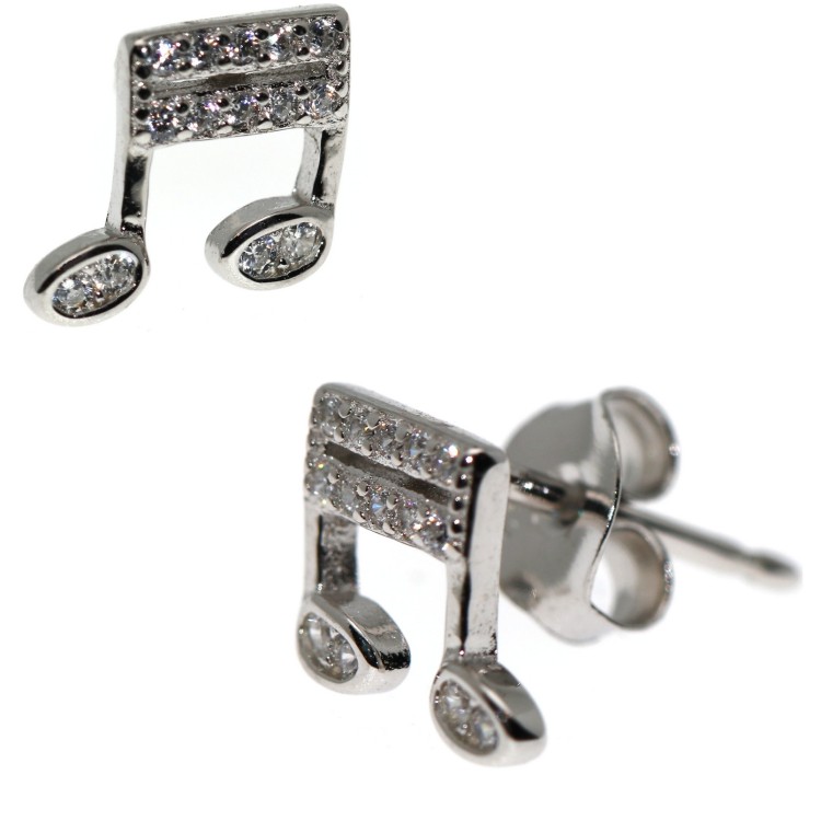 NSA|Earrings in 925 silver musical notes with white zircons