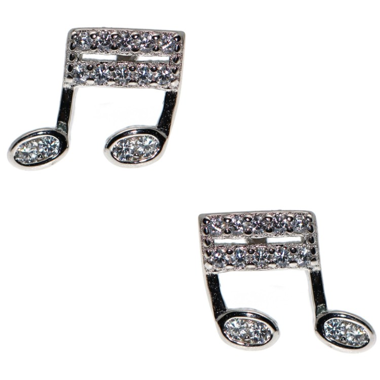 NSA|Earrings in 925 silver musical notes with white zircons