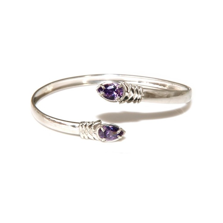 NSA|RomaBijox | SILVER 925: Woman slave bracelet open contrarie purple zircon drop 4 griffe