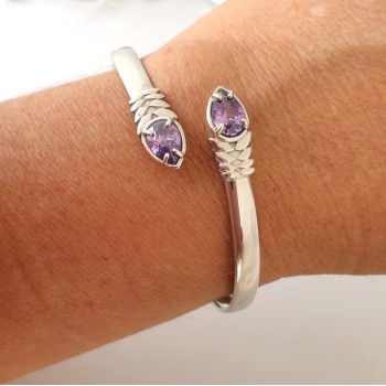 NSA|RomaBijoux | SILVER 925: Woman slave bracelet open contrarie purple zircon drop 4 griffe