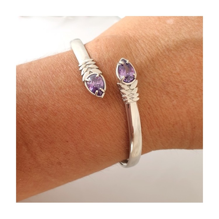 NSA|NALBORI | Bracciale argento 925 schiava  contrarie' zirconi viola 4 griffe (NBRA40)