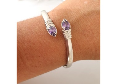 NSA|RomaBijoux | SILVER 925: Woman slave bracelet open contrarie purple zircon drop 4 griffe