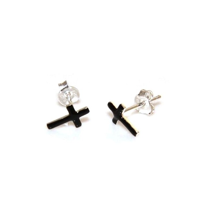NSA|925 silver and black enamel cross earrings romabijoux