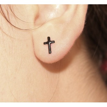 NSA|925 silver and black enamel cross earrings romabijoux