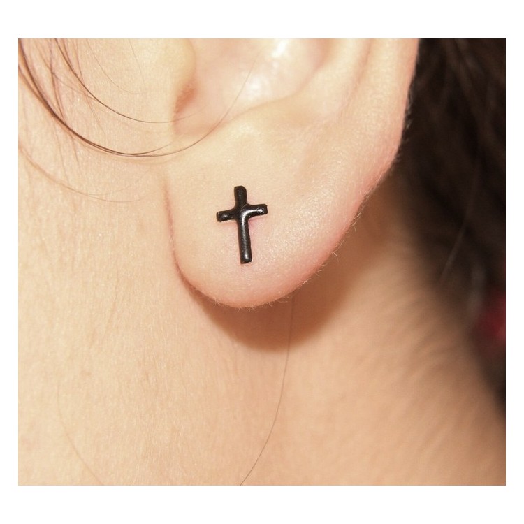 NSA|925 silver and black enamel cross earrings romabijoux