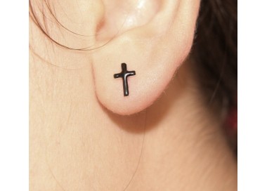 NSA|925 silver and black enamel cross earrings romabijoux