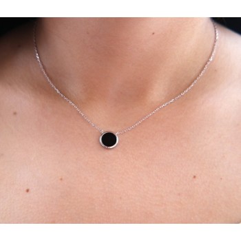 NSA|NALBORI collier donna argento 925 onice nero bottone 12,5 mm
