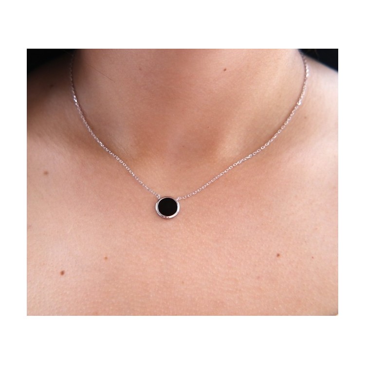 NSA|NALBORI collier donna argento 925 onice nero bottone 12,5 mm