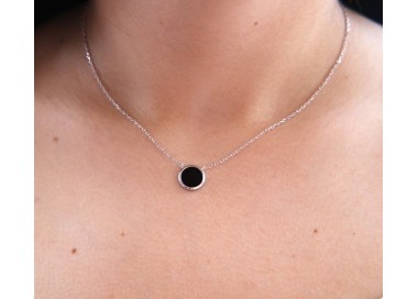 NSA|Collier Silver 925 for woman black onyx stone button 12.5 mm nalbori