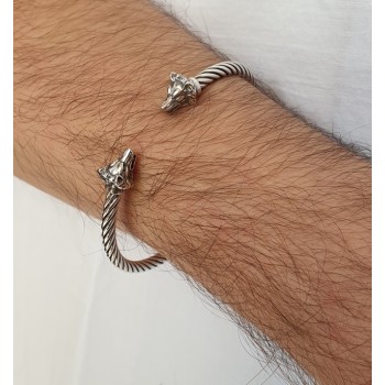 NSA|bracciale argento 925 rigido lupo uomo Cable di NALBORI