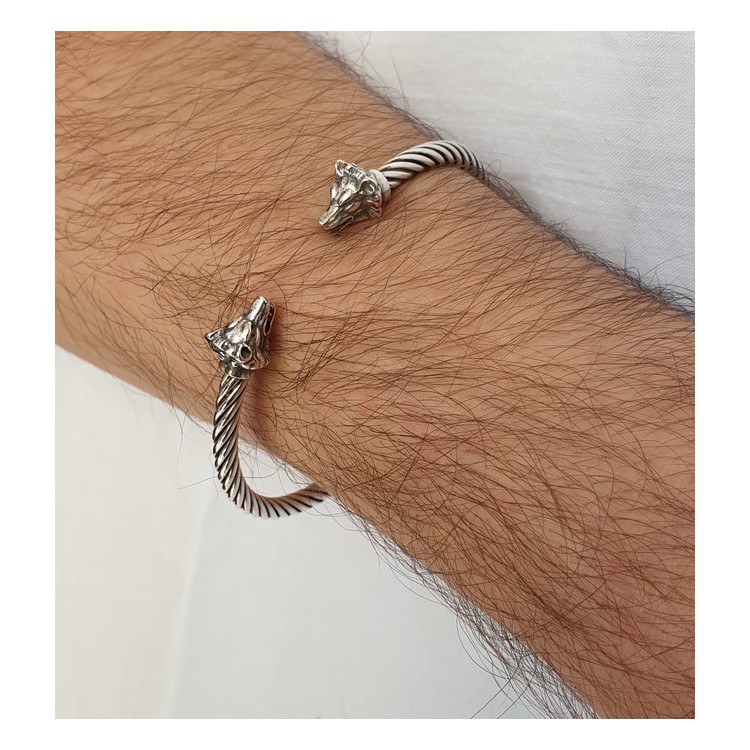 NSA|bracciale argento 925 rigido lupo uomo Cable di NALBORI