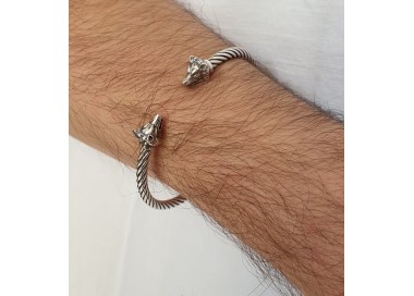 NSA|bracciale argento 925 rigido lupo uomo Cable di NALBORI