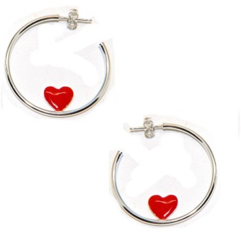 NSA|925 silver hoop earrings with enameled heart 3.5 cm nalbori