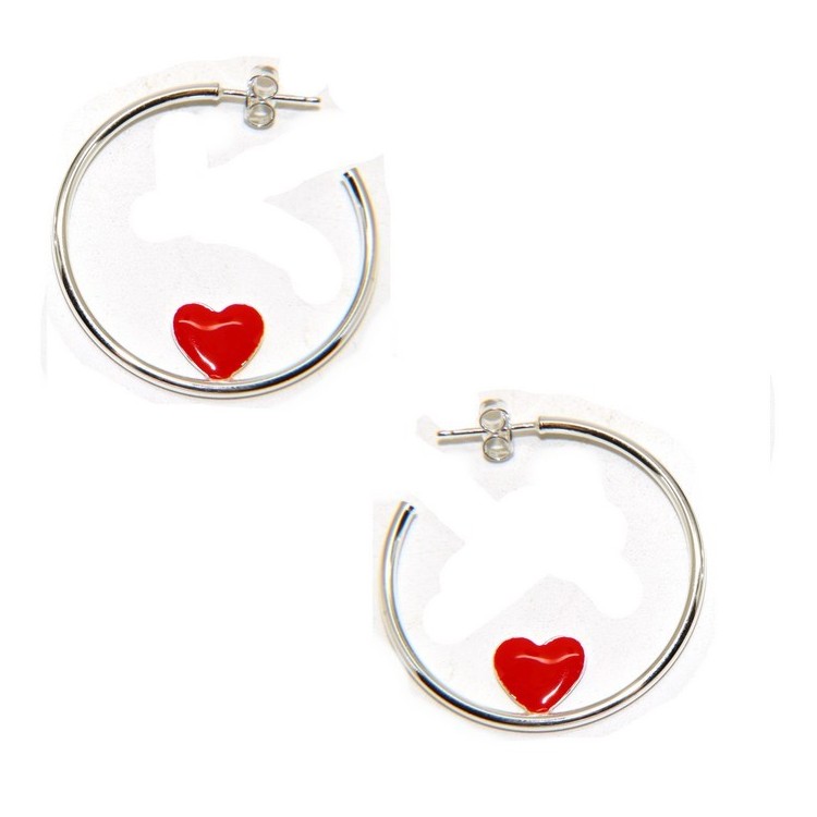 NSA|925 silver hoop earrings with enameled heart 3.5 cm nalbori
