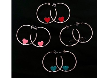 NSA|orecchini argento 925 a cerchio con cuore smaltato 3,5 cm di NALBORI