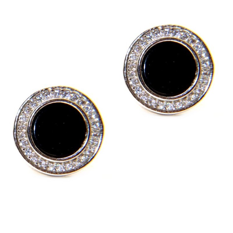NSA|NALBORI 925 silver stud earrings onyx and zircons 12 mm