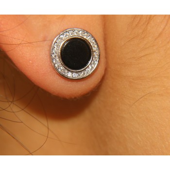 NSA|NALBORI 925 silver stud earrings onyx and zircons 12 mm