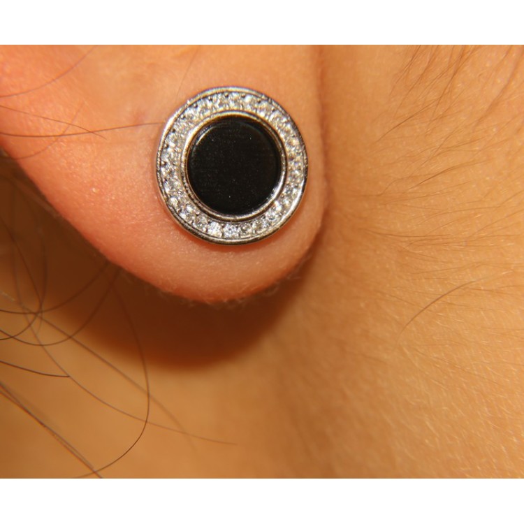 NSA|NALBORI 925 silver stud earrings onyx and zircons 12 mm