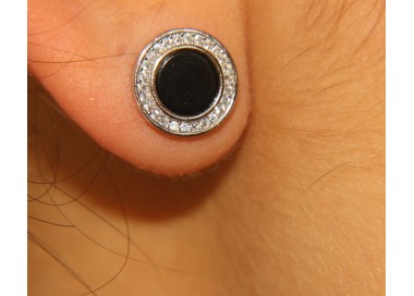 NSA|NALBORI 925 silver stud earrings onyx and zircons 12 mm