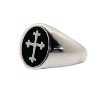 NSA|925 Silver ring with oval chevalier shield with cross