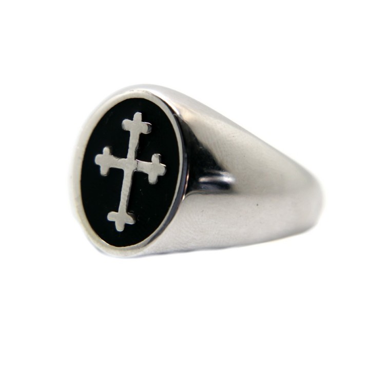 NSA|925 Silver ring with oval chevalier shield with cross