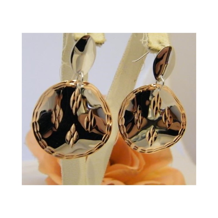 NSA|Argento 925 Rodiato : Orecchini medaglie rose' incise