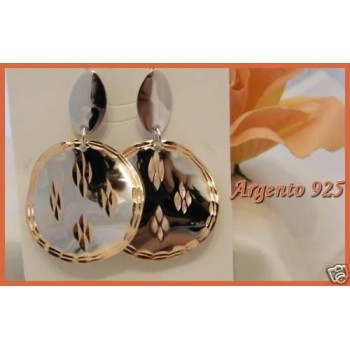 NSA|Argento 925 Rodiato : Orecchini medaglie rose' incise