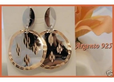 NSA|Argento 925 Rodiato : Orecchini medaglie rose' incise