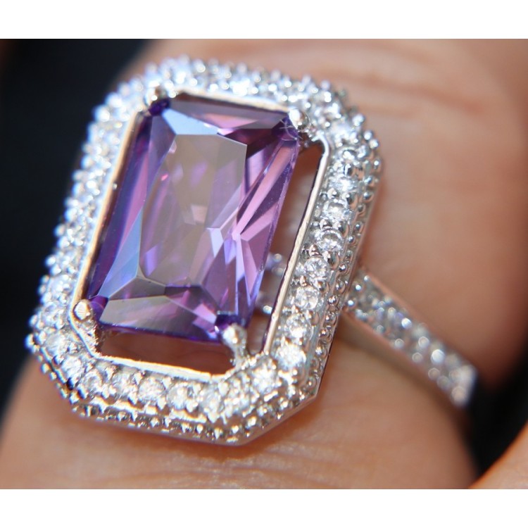 NSA|Argento 925 Anello in argento 925 con zircone viola ametista misura 20