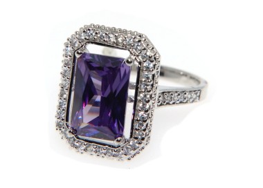 NSA|Argento 925 Anello in argento 925 con zircone viola ametista misura 20
