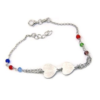 NSA|Bracciale uomo donna Argento 925  lavorazione a rosario cristallo con doppio cuore satinato  17