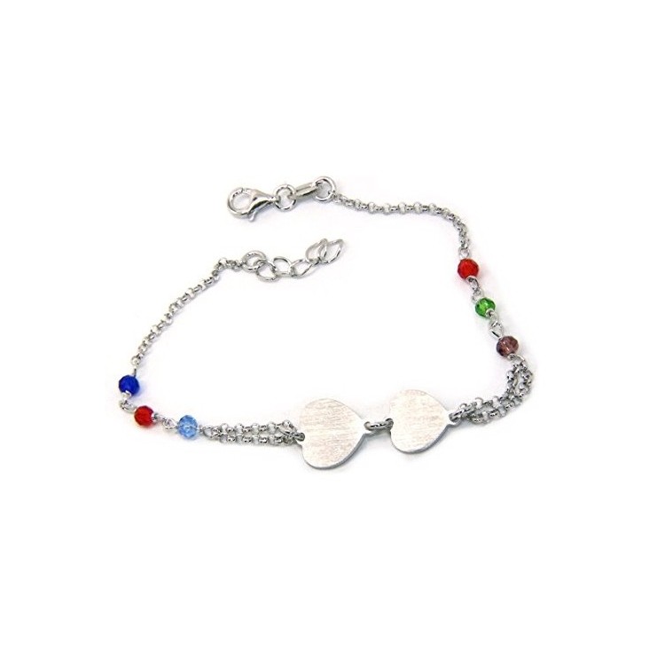 NSA|Bracciale uomo donna Argento 925  lavorazione a rosario cristallo con doppio cuore satinato  17