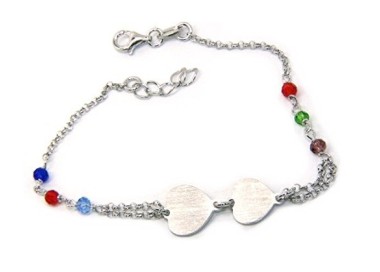 NSA|Bracciale uomo donna Argento 925  lavorazione a rosario cristallo con doppio cuore satinato  17