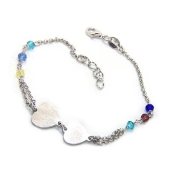 NSA|Bracciale uomo donna Argento 925  lavorazione a rosario cristallo con doppio cuore satinato  17